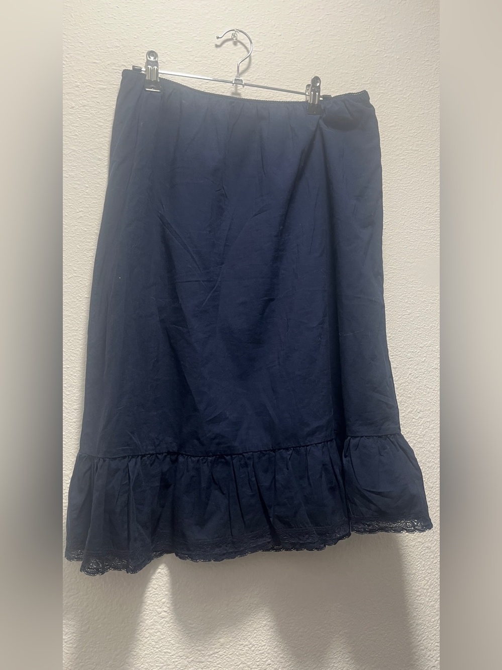 Navy Lace Hem Midi Skirt